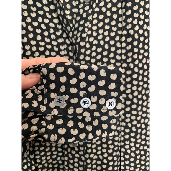 Re/Done 70s Tie Blouse in Beige and Black Croissant Print Size S - Picture 8 of 12